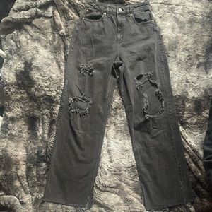 Garage Baggy Black Denim Ripped Jeans